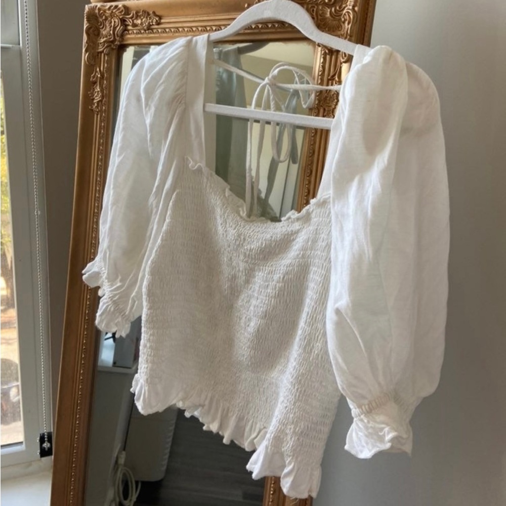 White Puff Sleeve Top S